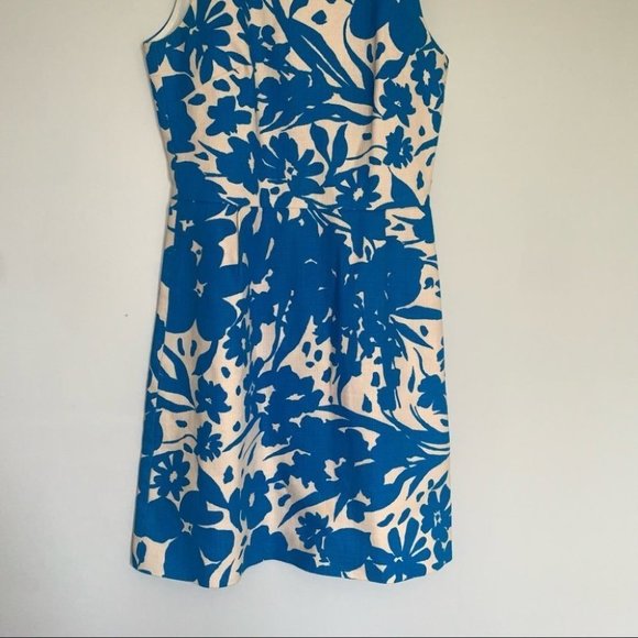 J. Crew Floral Printed Pleated Shift Dress Cotton Blue Beige Women’s Size 0 US - Picture 5 of 11